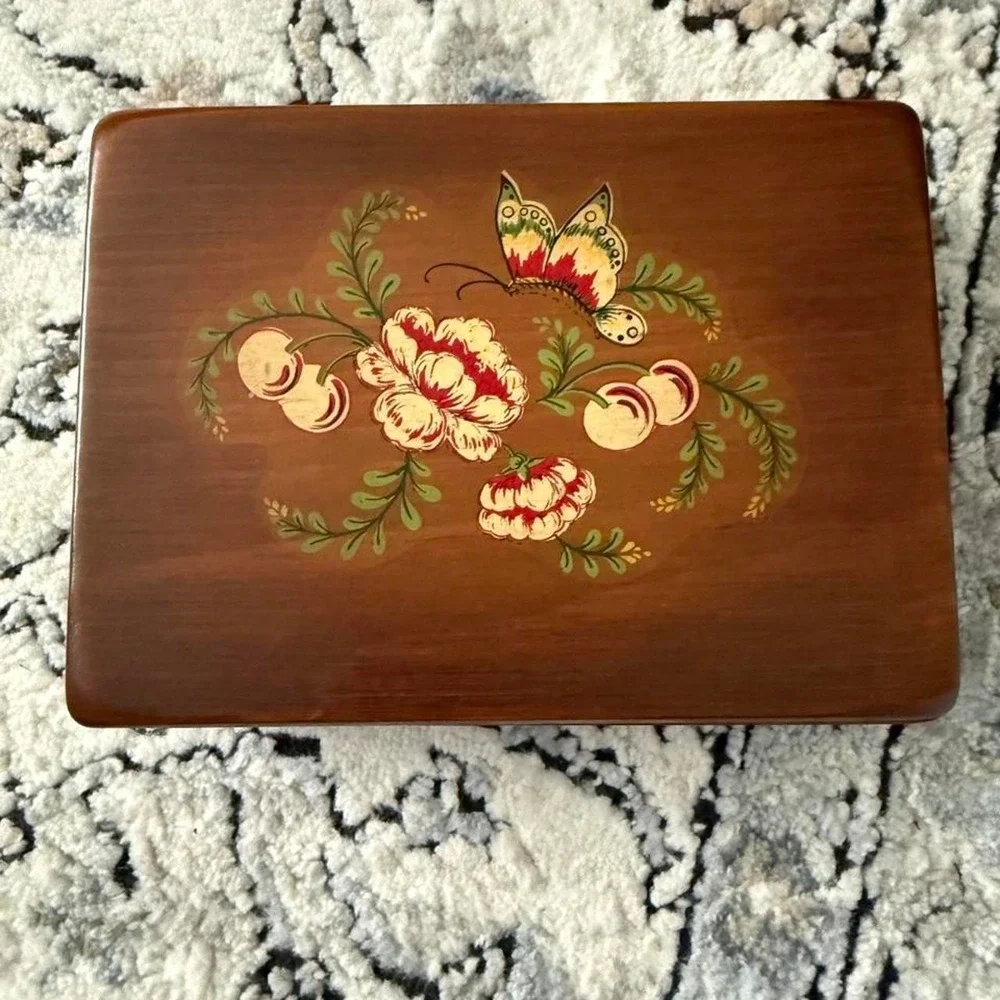 Vintage Hand painted wooden box with floral design